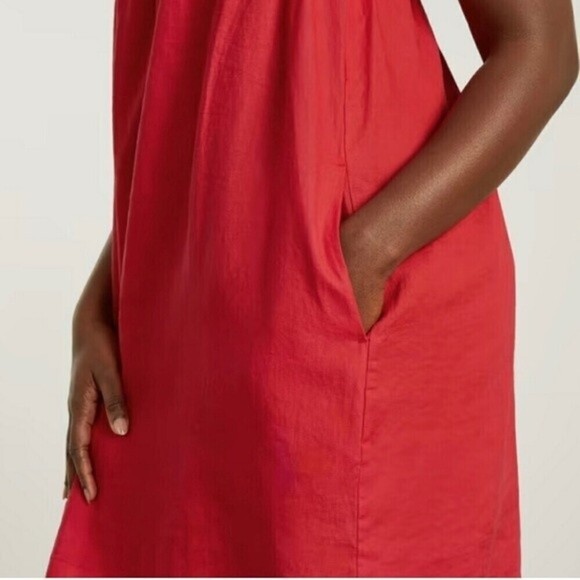 NWT Everlane 100% Linen The  Smocked Mini Dress in Goji Berry Red SZ Small - Picture 4 of 9